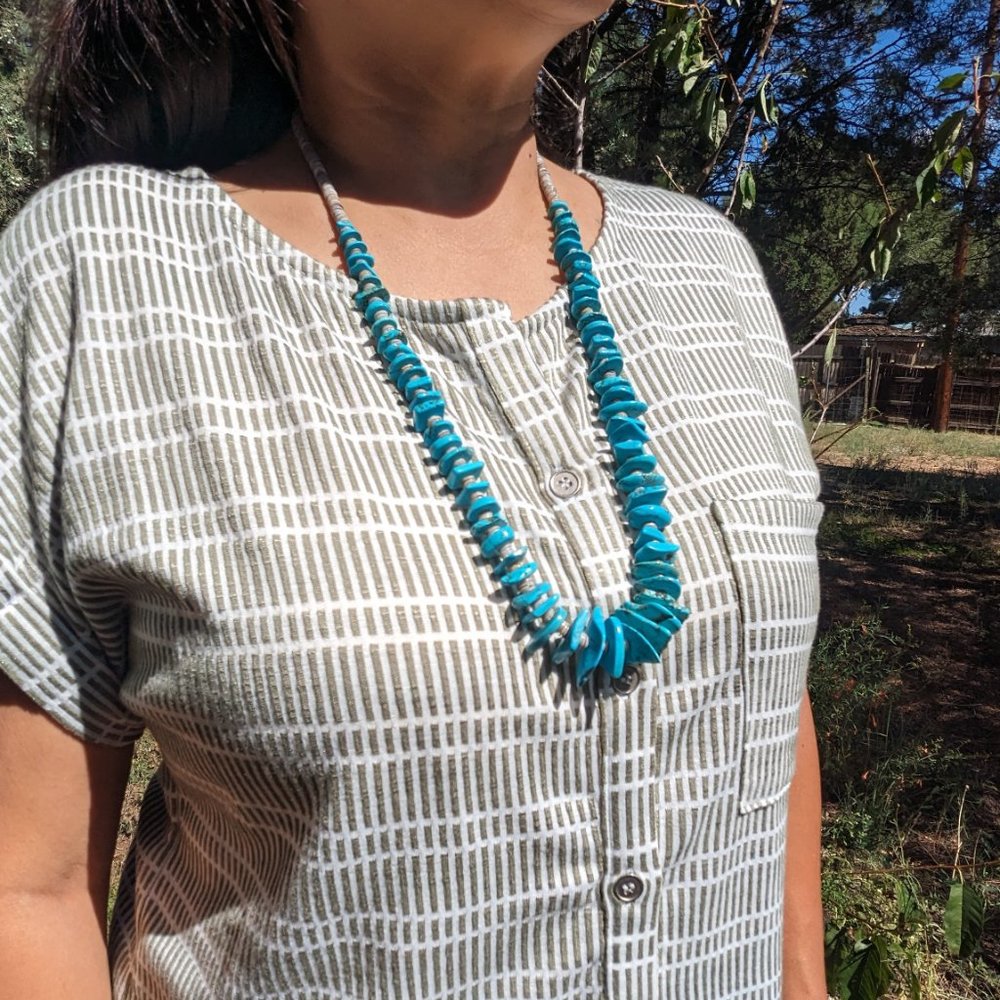 Native American‎ Necklace Graduated Chip Turquoise Kewa Pen Shell Jewelry***